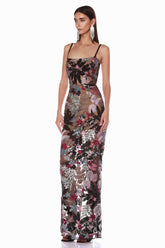 Floral Sequin Embroidered Maxi Dress